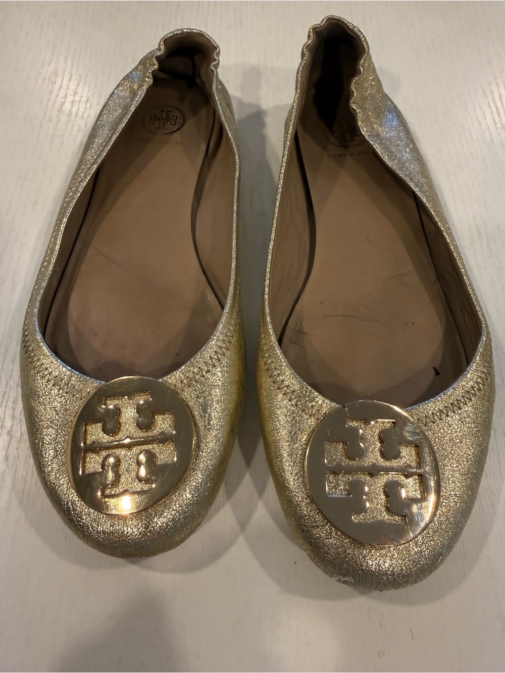 Tory Burch Gold Metallic Logo Ballet Flats